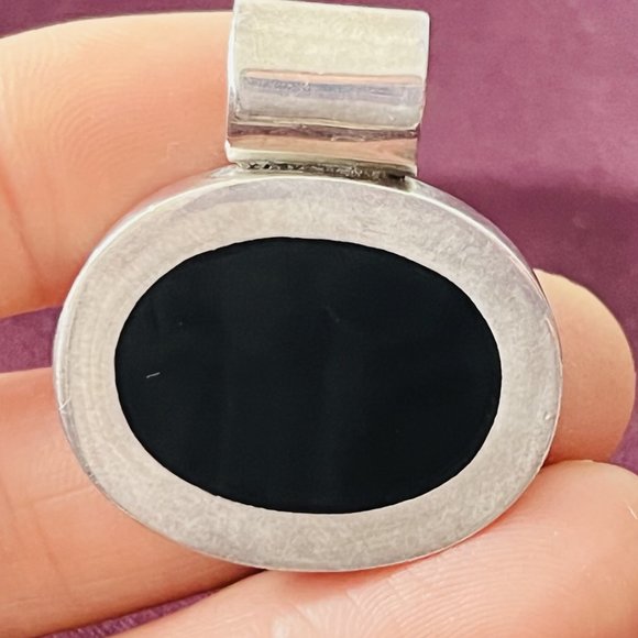 Handcrafted Vintage 925 Sterling Silver Classic Huge Pendant Set with Black Onyx - Picture 2 of 6